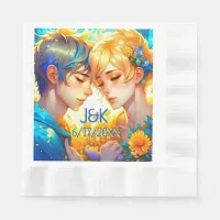 Anime Boy and Girl Floral Couple Personalized Napkins