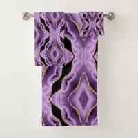 Purple Gold Black Abstract Bath Towel Set