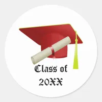 Graduation Class of 20XX Red Hat & Diploma Classic Round Sticker