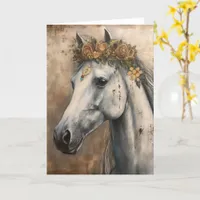 Beautiful Grey Horse in a Boho Crown all occasions Card