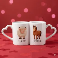 Horse 馬 Sheep 羊 Chinese Zodiac Coffee Mug Set
