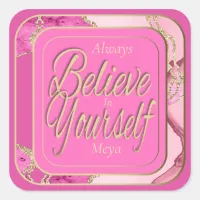 Positive Affirmation Pink Gold Marble Glitter Square Sticker