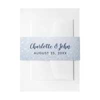 Glitter Blue Snowflakes winter Wedding Invitation Belly Band