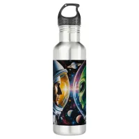 Alien and Astronaut in Space  Stainless Steel Water Bottle