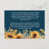 Sunflower Navy Blue Rustic Wedding Details Card