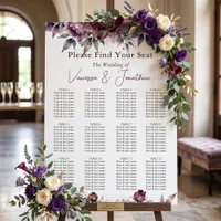 Moody Burgundy Plum Watercolor Wedding Chart Foam Board