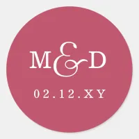 Budget Magenta Monogram Wedding Classic Round Sticker