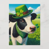 Adorable St. Patrick's Day Black and White Cow Postcard