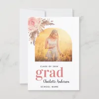 Pampas grass photo blush graduation girl thank you card