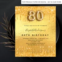 80th birthday party gold glitter drips invitation postcard