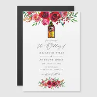 Rustic Burgundy Red Watercolor Floral Wedding Magnetic Invitation