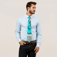  Turquoise and Teal Marble Fluid Art   Neck Tie