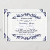 Vintage Navy White Elegant Rehearsal Dinner Invitation