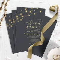 Modern String Lights Rehearsal Dinner Gold ID585 Invitation