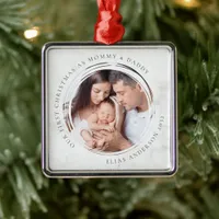 First Christmas as Mommy and Daddy Marble Photo  Metal Ornament