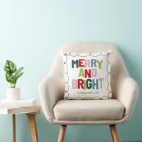 Merry and Bright Colorful Typography Named Throw Pillow