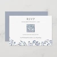 Elegant Vintage Dusty Blue Formal Wedding QR Code RSVP Card