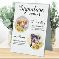Custom Signature Drinks Sunflowers Pet Wedding Table Tent