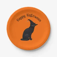 Cute Black Witch Cat Paper Plates