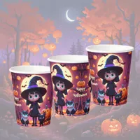 Cute little witch with cats and pumpkins, custom  paper cups