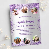 Birthday silver purple photo friends luxury invitation