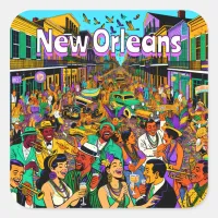 New Orleans, Louisiana People Having Fun Square Sticker