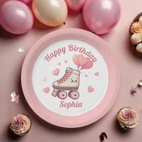 Roller Skating Pink Glitter Girl's Birthday Party Paper Plates