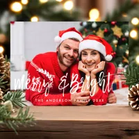 Merry And Bright Striped Modern Christmas Photo Holiday Card