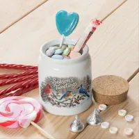 Season's Tweetings Colorful Birds on Snowy Holly Candy Jar