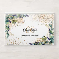 Eucalyptus gold glitter monogram name white HP laptop skin