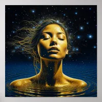 Ethereal Woman Meditating Under the Stars Poster