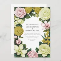 Blush Pink, Ivory & Gold Floral Wedding Invitation