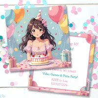 Cute Anime Girl's Birthday Party Invitation