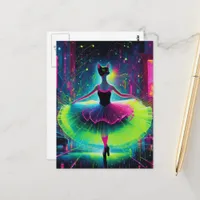 A neon ballet cat in the cyberpunk city  postcard