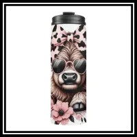 Black and Pink Highland Cow  Thermal Tumbler