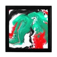 Red, Green, Black and White Marble Fluid Art   Gift Box