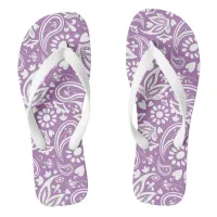 Boho Chic Lavender White Paisley Floral Patterned Flip Flops