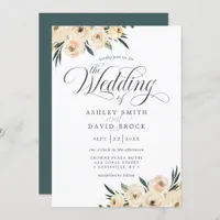 Chic Ivory White Rose Floral Wedding Invitation