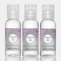 Logo silver purple glitter beauty salon makeup hand sanitizer