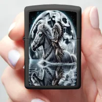 Warrior and Horse Under the Peaceful Moonlight Zippo Lighter