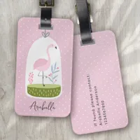 Pink Polka Dot Flamingo Monogram  Luggage Tag