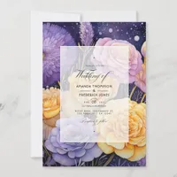 Lavender and Golden Yellow Floral Spring Wedding Invitation