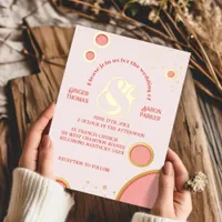 Vintage Ampersand Pink Circles Retro Wedding Gold Foil Invitation