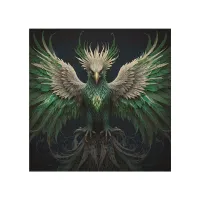 Majestic Green & White Phoenix Bird Wood Wall Art