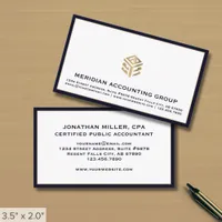 Professional White Navy Blue Border Business Card