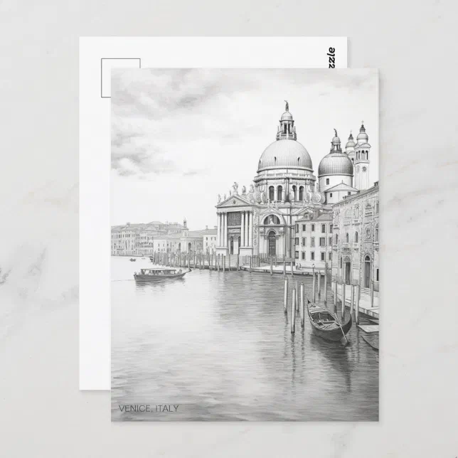 Pencil Sketch Painting Venice Italy Travel Art Postcard