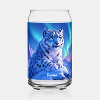 Stunning Snow Leopard on Mountain Rock Can Glass