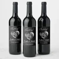 Black and White Wedding Photo Cheers Wine Label