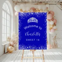 Sweet 16 royal blue silver welcome sign