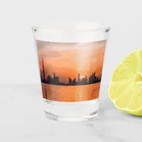 Sunset over a seaside town - watercolor shot glass